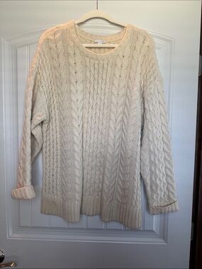 J. Jill Cream Cable-Knit Crewneck Sweater